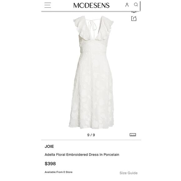 JOIE $398 NWT Designer Embroidered Ruffle Floral White Dress – Size 12 - Picture 8 of 9